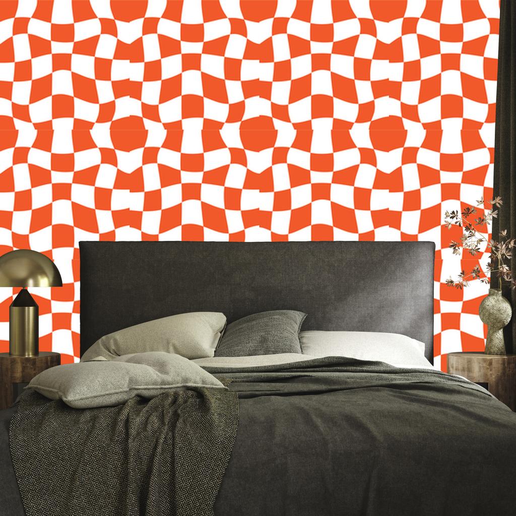 Wallpaper Casual Checkerboard Peach and White 50x1000