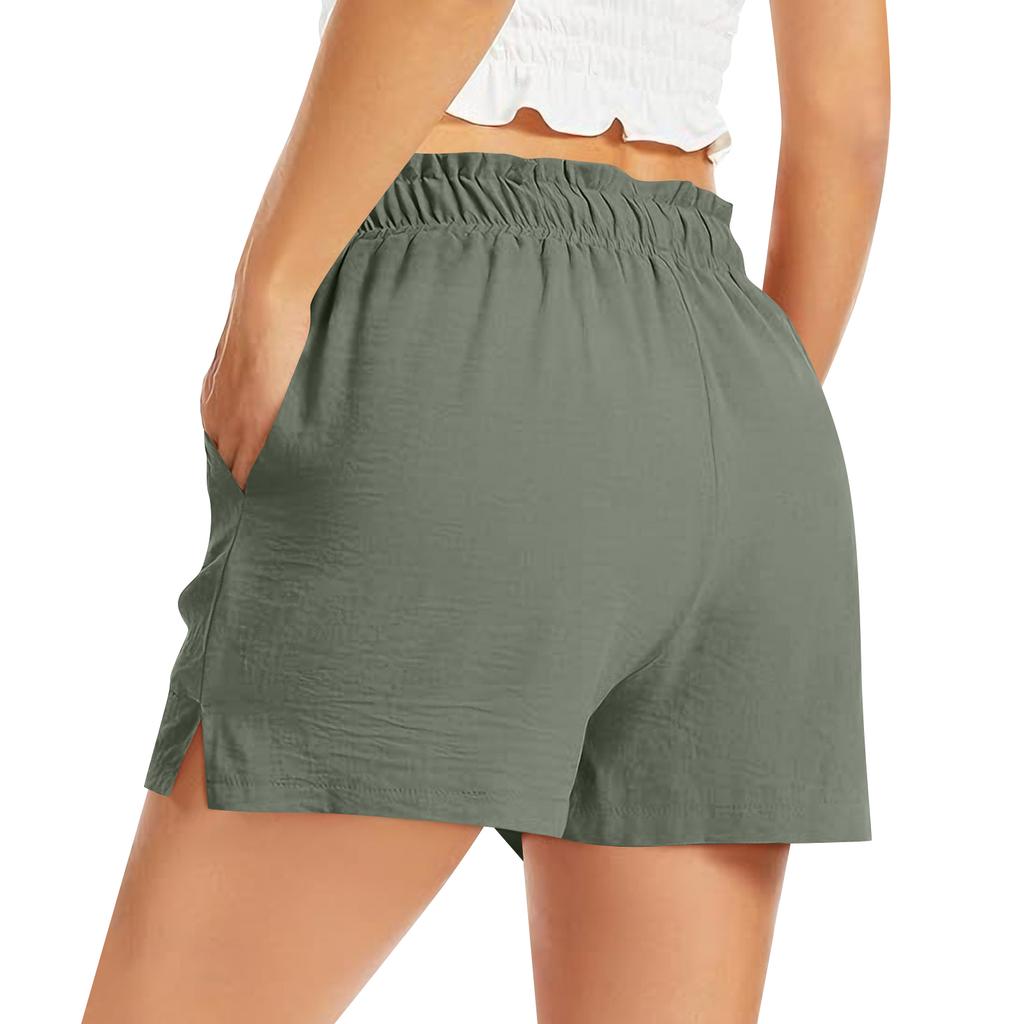 Pantaloncini Casual da Donna a Vita Alta con Tasche Estate Vestibilità Larga Vita Elastica Coulisse Gamba Larga