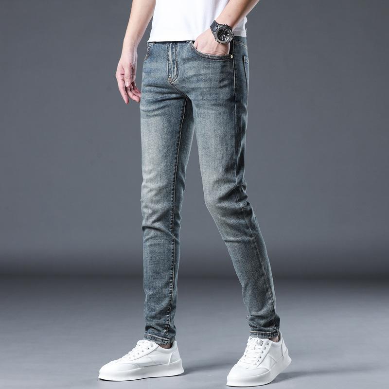 Nowe letnie jeansy, obcisłe, rozciągliwe, długie, casualowe spodnie męskie z dziewięcioma punktami