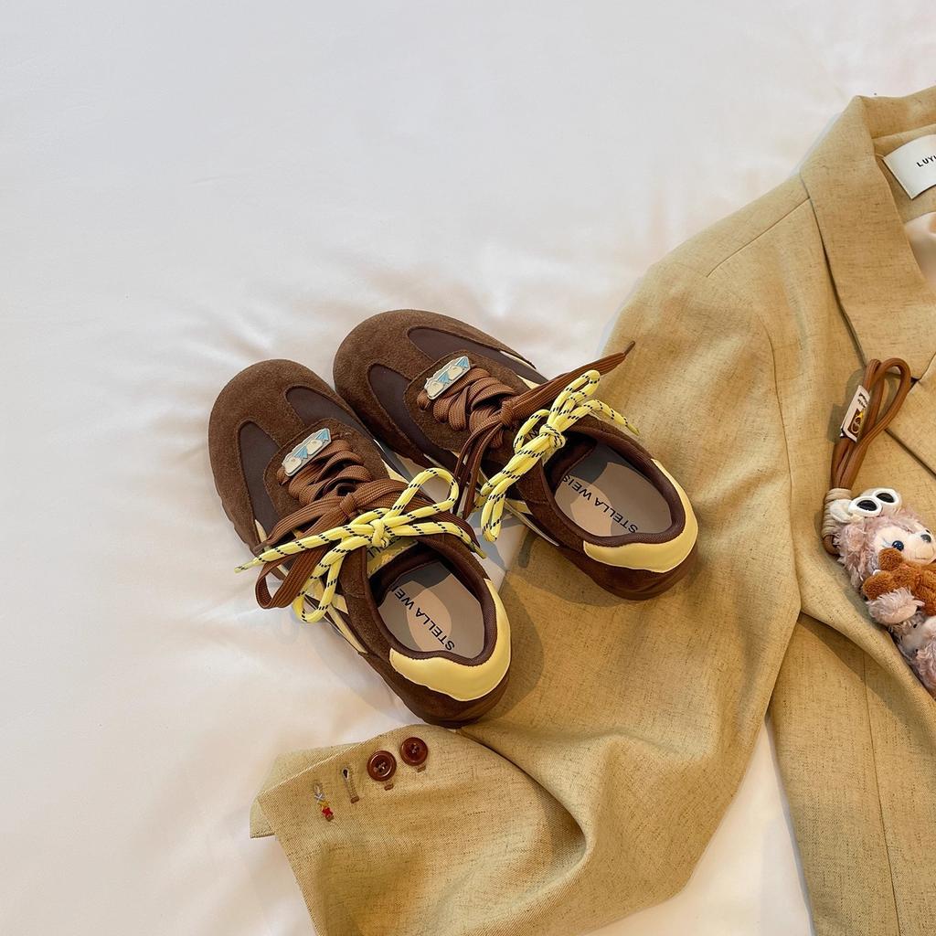 Zhang Jingyi has the same retro brown German training shoes for women's 2025 autumn new contrasting color casual versatile Forrest Gump sports shoes