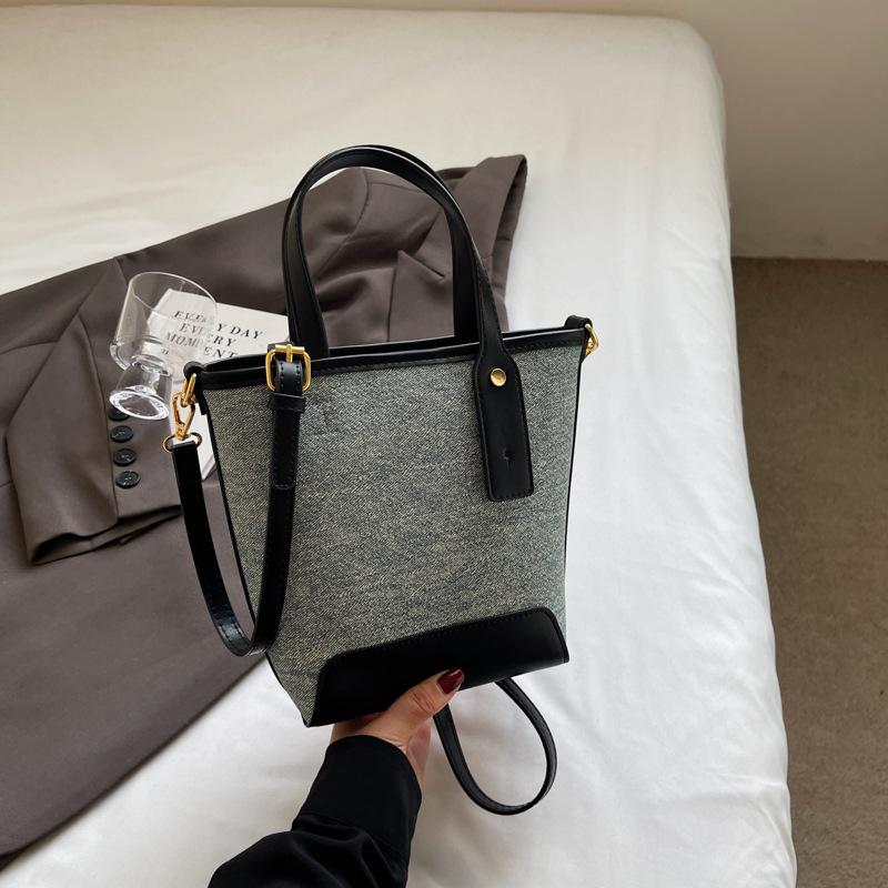 Denim contrasting small bag women's summer new portable bucket bag texture fashionable commuter messenger bag