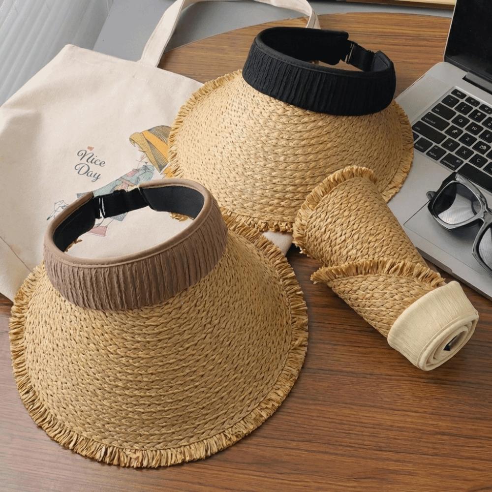 Woven Empty Top Hat Sunscreen Summer Sun Cap Fashion Straw Visor Cap  Girl