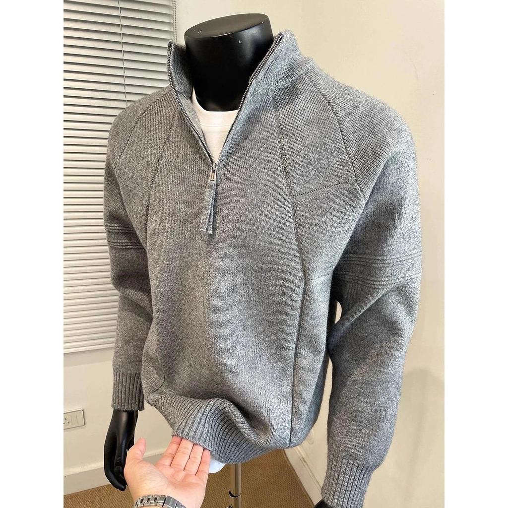 Vielseitiger Herren-Strickpullover mit halbem Reißverschluss und Stehkragen für Herbst/Winter