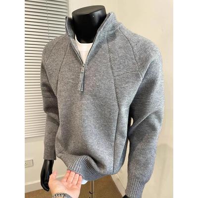 Men's Half-Zip Stand Collar Sweater: Luxurious Thickened Knitwear for a Warm, Casual Autumn and Winter Look
