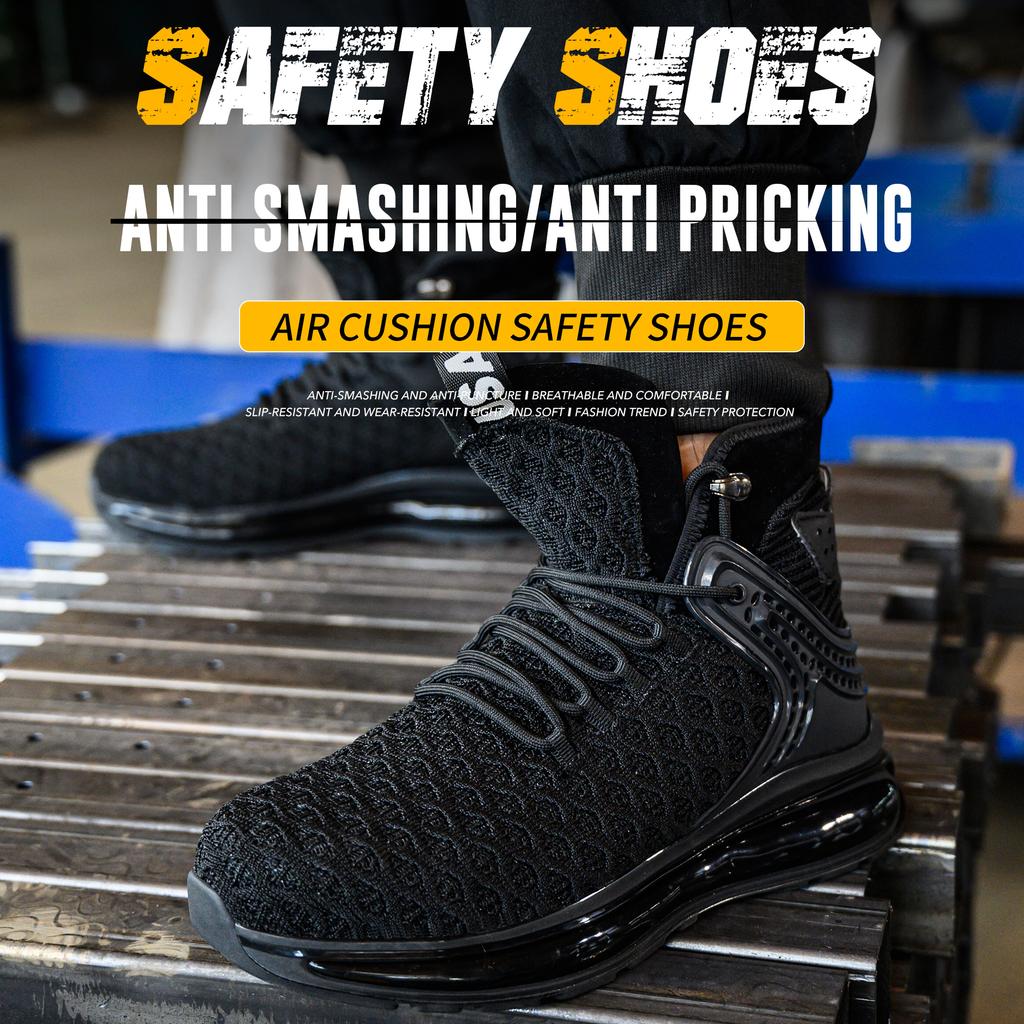 Men's Steel Toe Safety Shoes Anti-Crush And Piercing Soft Sole Outdoor Workshop Work Boots Solid Color Safety Boots