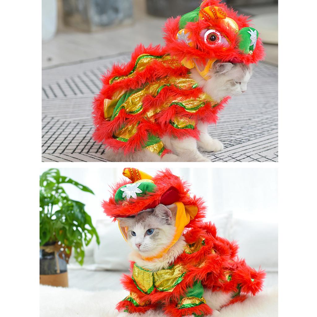 Fun Hoodies Coat Chinese New Year Lion Dance Pet Costume, Stylish Outfit for Furry Friend for Holiday Stage Performance Cosplay