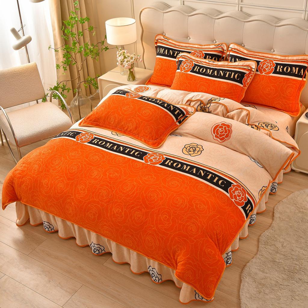 Thickened Milk Fleece Four-Piece Set Of Gold Mink Fleece Double-Sided Fleece Coral Fleece Bedding Fleece Quilt Cover, Bed Sheet Anti-Static