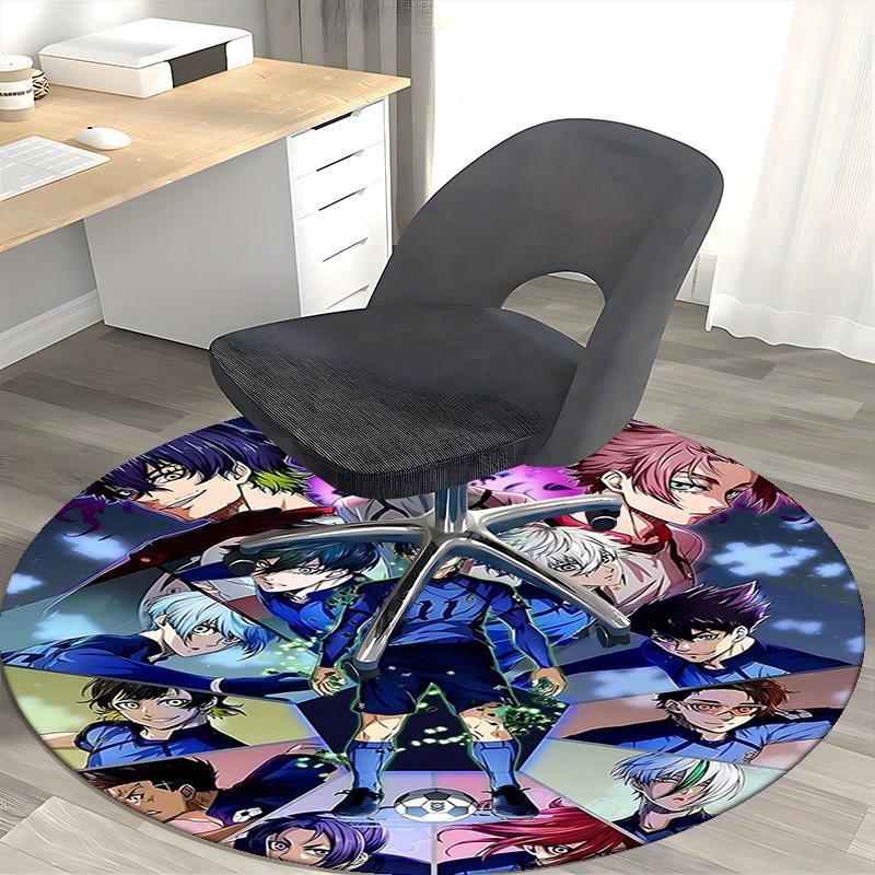 1pc Anime Design Round Carpet - Soccer Players Theme, Suitable for Office Chair Mat, Home Decor, Living Room, Bedroom, Game Room