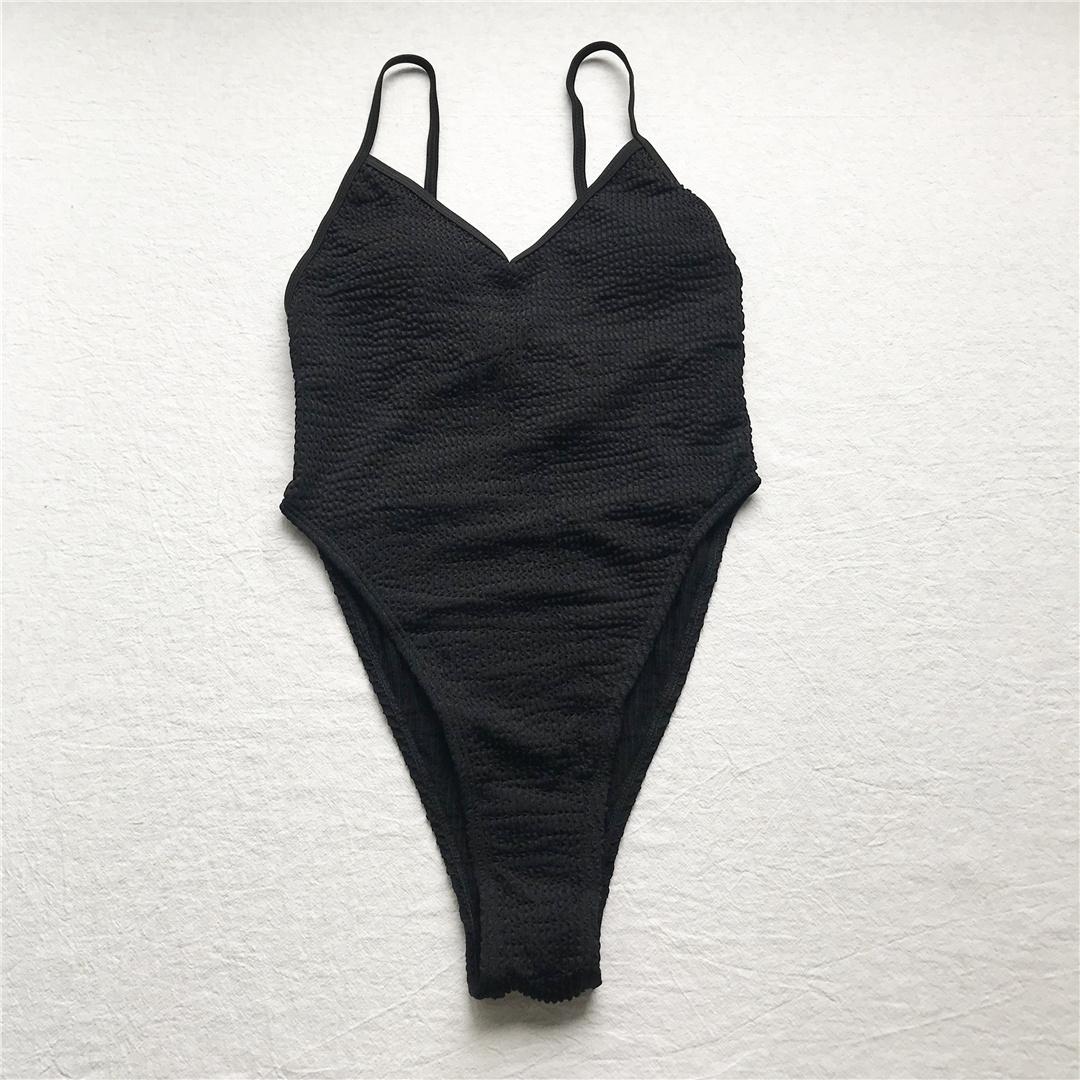 

Сексуальный цельный купальник 3 цветов с морщинистой спиной и высоким вырезом, женский купальник с подкладкой, купальный костюм для плавания S чёрный