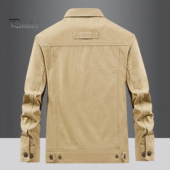 Men Jacket Lapel Long Sleeve Multi Pockets Design Jacket Coat Solid Color Single Breasted Outdoor Jacket Daily Wear