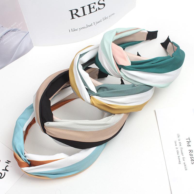 Chic Top Cross Twisted Headband Print Striped Satin Hairband for Women Ladies Shopping Party Headpiece Fashion Adult Head Wears