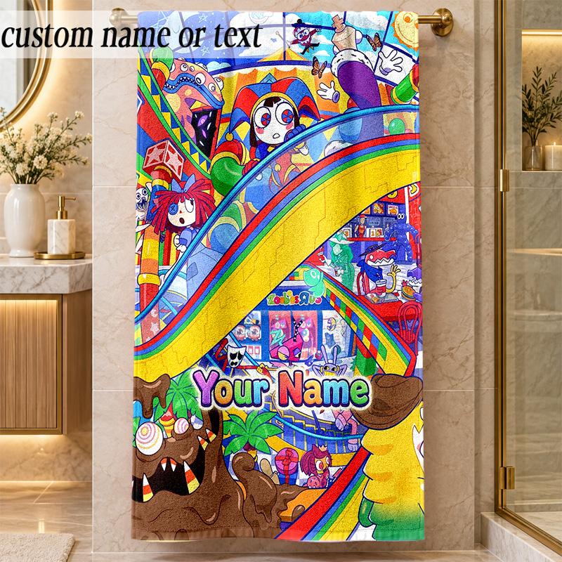 Beach TowelThe Amazing Digital Circus Custom Name Text Personalized Soft Towel for Beach Pool Indoor Home Decor Gift