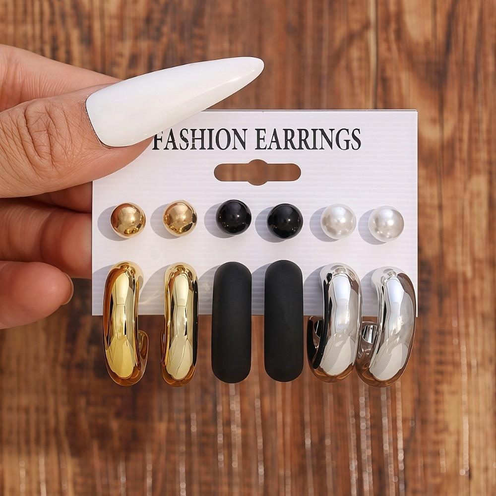 6pairs Chunky Water-drop Drop Earrings Glossy Luxury Chunky Waterdrop Earrings Matte Finish Bead Stud Earring
