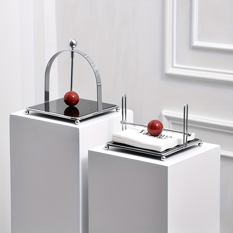 Vintage Luxury Square Tissue Holder with Ball Cream Style for Hotel Restaurant Tabletop Stand