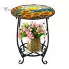 2-layer Storage Rack Outdoor Side Table, Round Small Mosaic Bird Butterfly Patio Accent, Indoor End Table Plant Coffee Tea for Yard Porch Garden