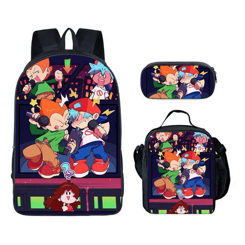 Klassiek Populair Grappig Friday Night Funkin 3D Print 3 stuks/Set leerling Schooltassen Laptop Dagrugzak Rugzak Lunchtas Etui