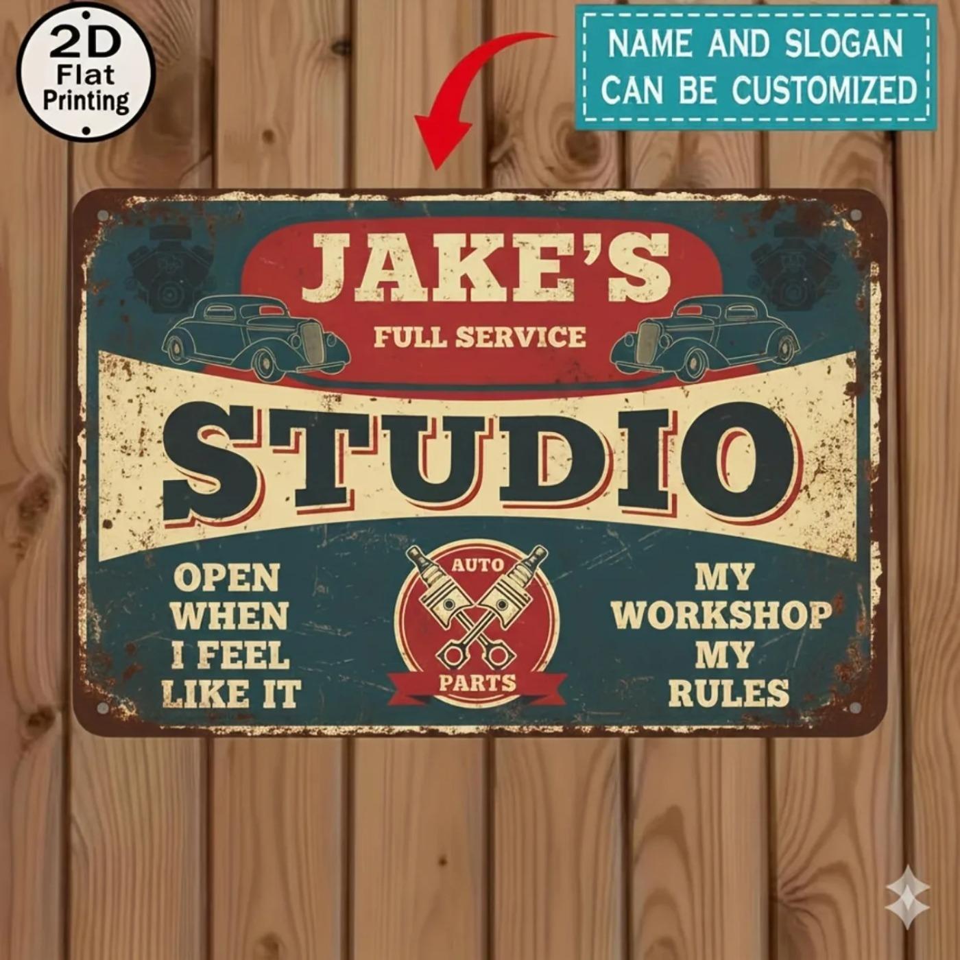 

Personalized Garage Metal Sign Custom Logo Name Auto Workshop Mechanic Home Decor (For Decoration Only) 20x30cm（7.8x11.8inch）