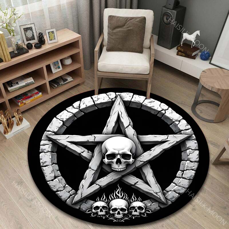 Mehrere Größen Pentagramm Totenkopf Stein Kunst Druck Runder Teppich Wohnzimmer Schlafzimmer Tisch Stuhl Sofa Dekorativer Teppich Luxusgeschenke