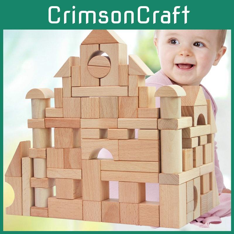 Construction Wooden Toddler Blocks With Natural Finish For Educational Learning