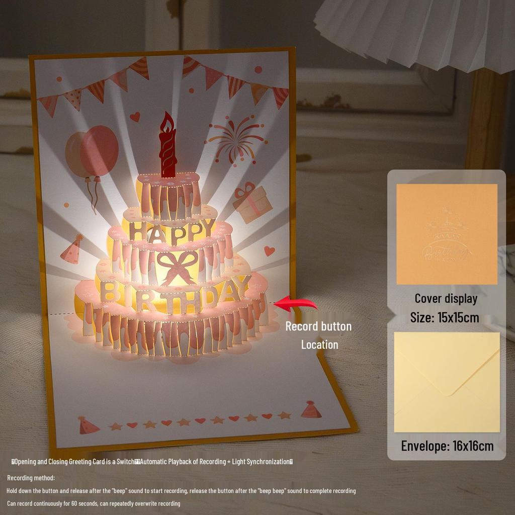 Biglietto Torta di Compleanno Pop-Up 3D - Saluto in Scultura di Carta di Alta Gamma