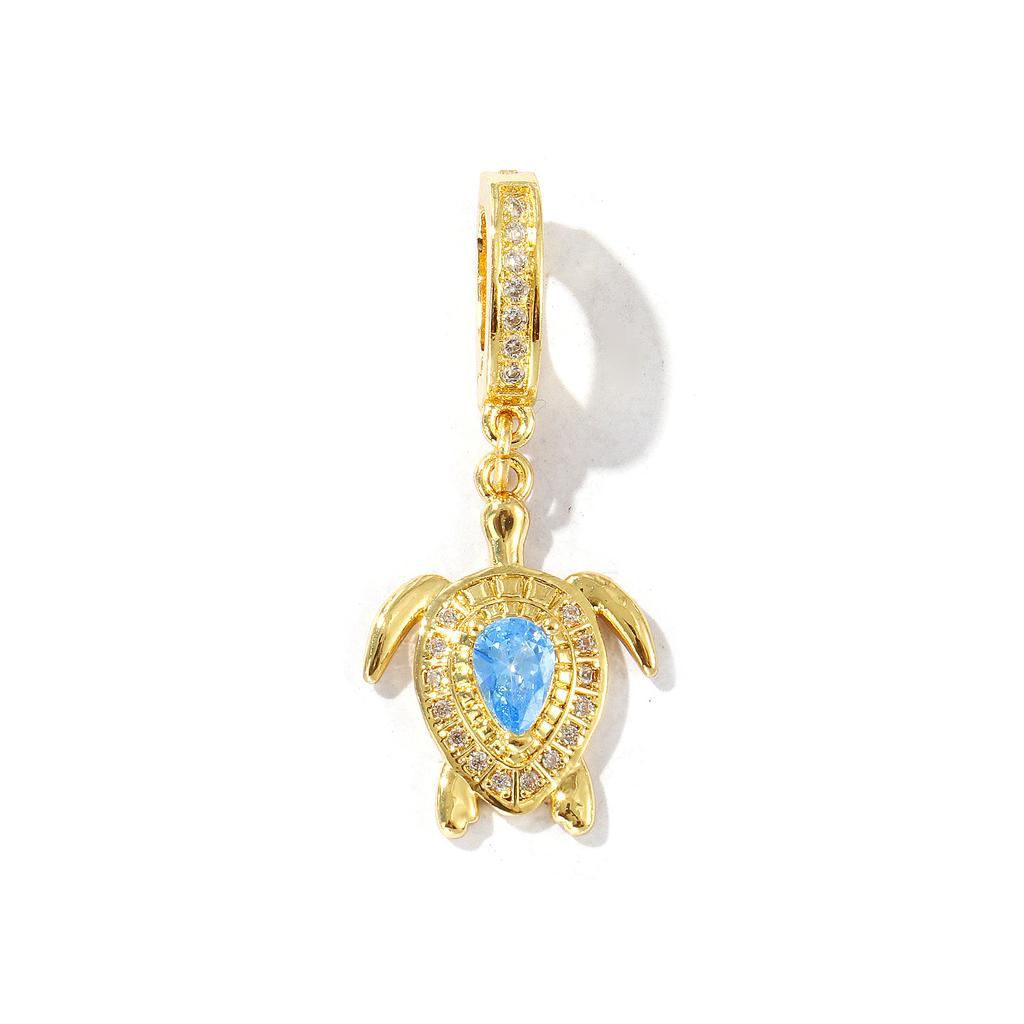 1 Piece Ocean Charms Clear Cubic Zirconia Fish Turtle Clasp Brass 18K Gold Plated Pendant DIY Necklace Keychains Jewelry Making