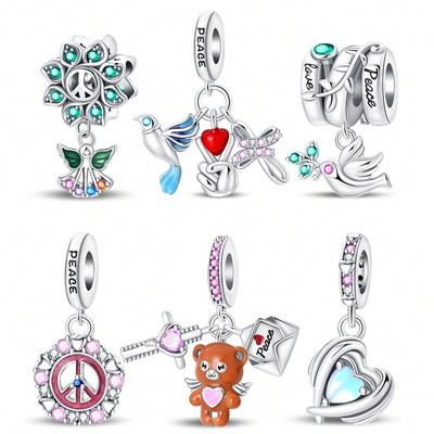 Charm Copper Colors Peace Dove Bear Love Bead For Original Bracelet Diy Beads Charms Jewellery Making Gift For Women Styfne