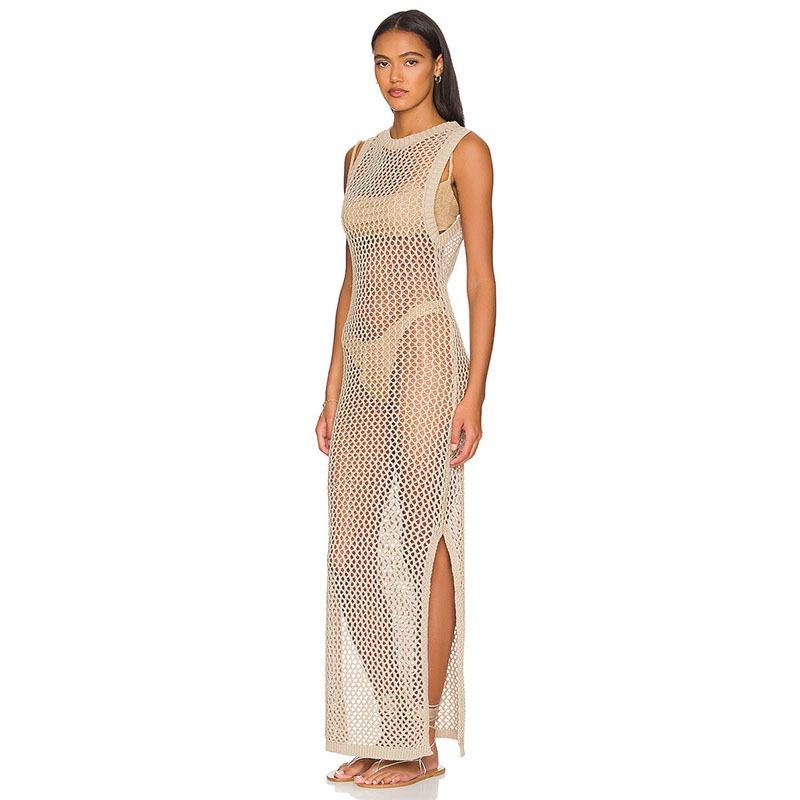 Abito Lungo Estivo da Donna Sexy con Schiena Scoperta e Traforato, Copricostume da Spiaggia per Vacanze al Mare