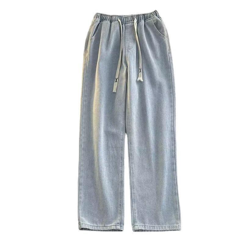 Pantaloni Denim Casual Trendy a Gamba Dritta Autunno e Inverno Larghi Hip-hop Giovani Street Jeans Pantaloni a Gamba Larga Pantaloni Y2k da Uomo