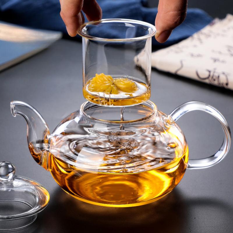 400ml-1600ml Heat-resistant Glass Hot Tea Pot Flower Kettle Kung Fu Teawear Set Tea Beverage Strainer Infuser Puer Oolong Barley Pot Teaware for