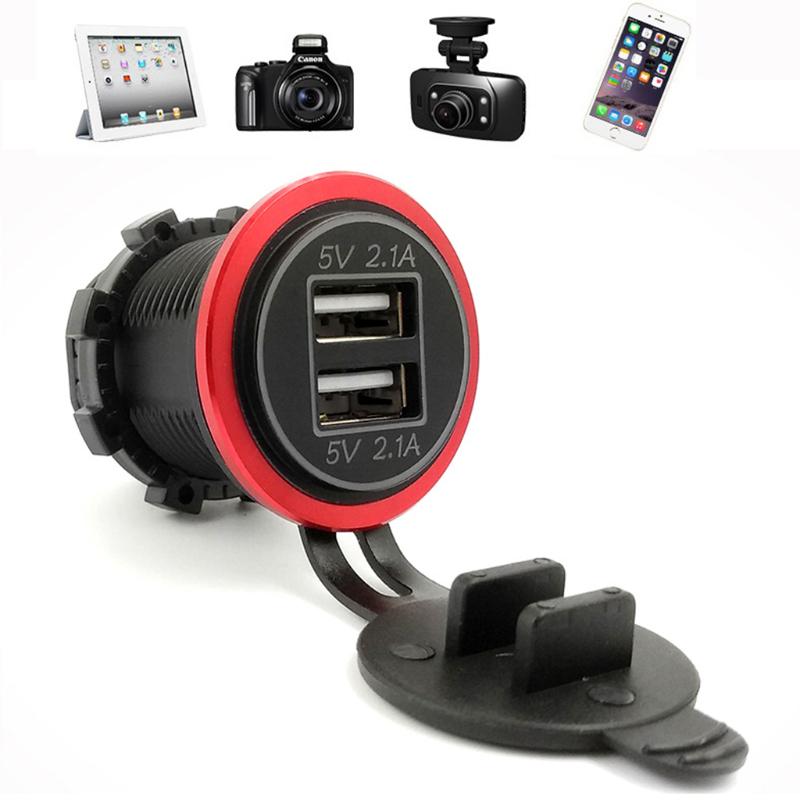 Waterproof Motorcycle Boat Car Dual USB Charger LED Power Adapter For Mobile Phone