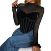 Women's Spice Girls Sexy Mesh Splicing Velvet Solid Colour See Through Hair Stripe Long Sleeve Fishbone T-Shirt