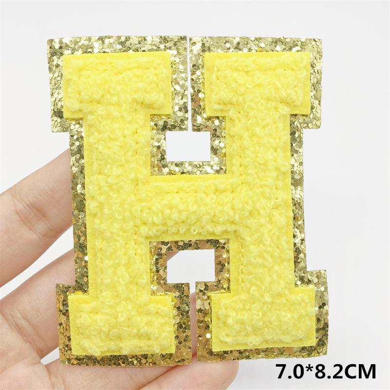 A-Z Big Size Letter Patches For Clothing Yellow Color Iron On Patches On Clothes Sew On Stickers Applications(8Cm)