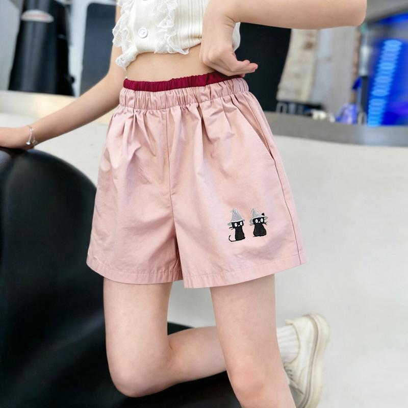 Korean-Style Girls' Quick-Dry Color Block Shorts for Kids (Ages 6-12) - Casual Summer Sportswear, Trendy and Comfortable.
