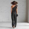 2-teilige Outfits für Damen Sommer One-Shoulder Ärmelloses Oberteil und Weitbeinige Hose Passendes Lounge-Set mit Taschen