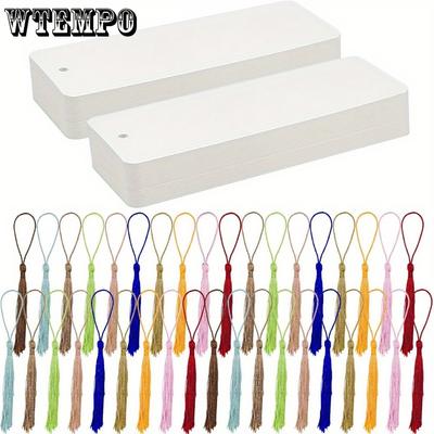 50pcs Blank Bookmarks with Colorful Tassels White Cardstock Bookmarks Bulk Craft Paper Bookmarks for DIY Projects and Gifts Tags Reading Weddings