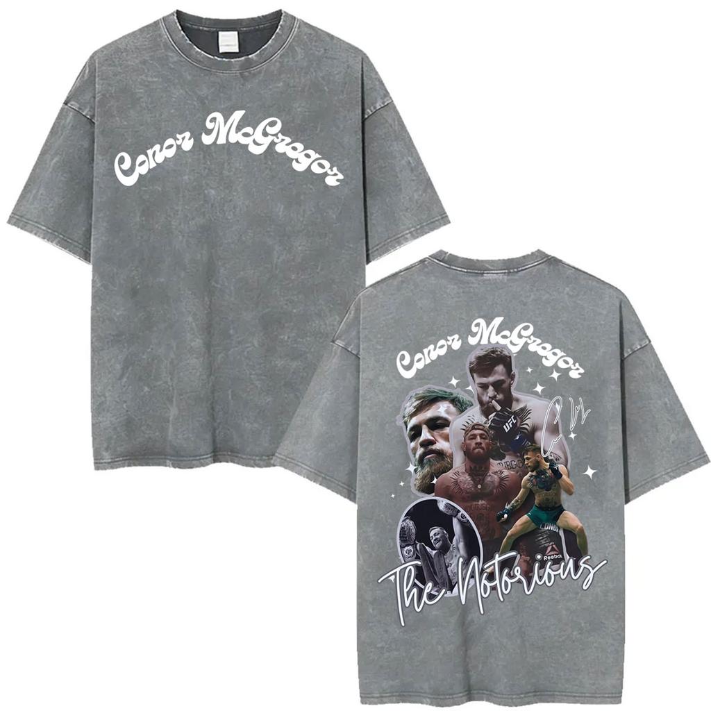 Conor Mcgregor The Notorious Vintage Washed T-shirt Uomo Donna Classica Violenza Estetica T-shirt Casual Larga Oversize