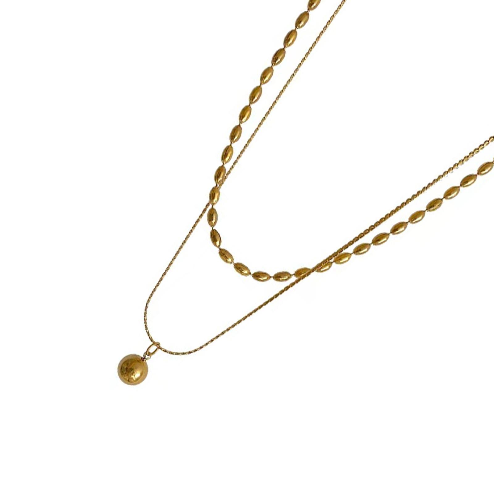 

Fashionable Double Layers Necklace Pendnat with Rice Beads 18K Gold Plated Decoration for Everyday Casual Wear 1