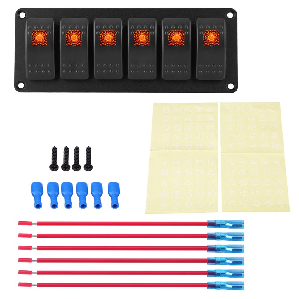 12 24V 6 Gang Rocker Switch Panel for Car RV Boat Yacht Marine