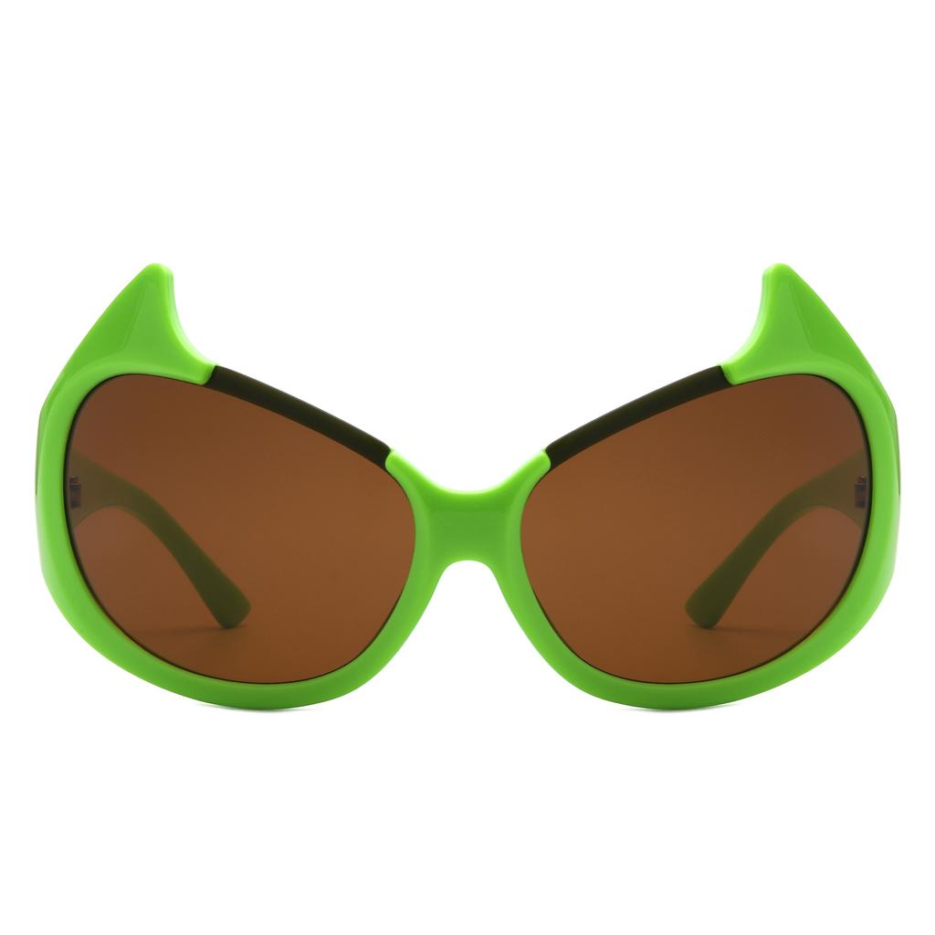 MAXJULI Devil Horned Sunglasses Women Oversized Oval Wrap Around Cat Eyes UV400 Protection W8241