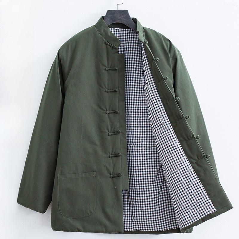 

Зимова бавовняна чоловіча куртка в стилі Тан, китайський стиль, комір-стійка, куртка на кнопках, утеплена куртка, потовщена для збереження тепла XL темно-зелений колір