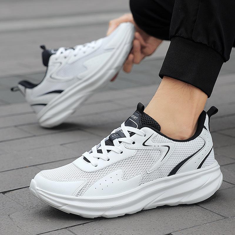 Large size men's outdoor leisure lightweight shock absorption wear-resistant running sports shoes men's fitness travel white shoes