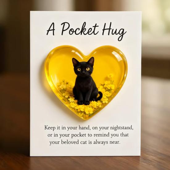 Cat Memorial Pocket Hug with Inspirational Card Emotional Support Love Heart Shaped Cat Pocket Token Decoration Cat Owners Keepsake Gift