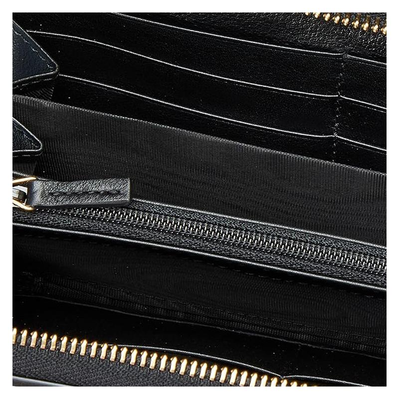Gucci Metal Logo Zipper Closure Leather Wallet Unisex Couple Style Black with Mysterious White