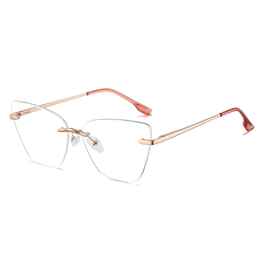 

Очки «кошачий глаз» без оправы с защитой от синего света — классическая металлическая деловая женская оправа, доступны по рецепту.