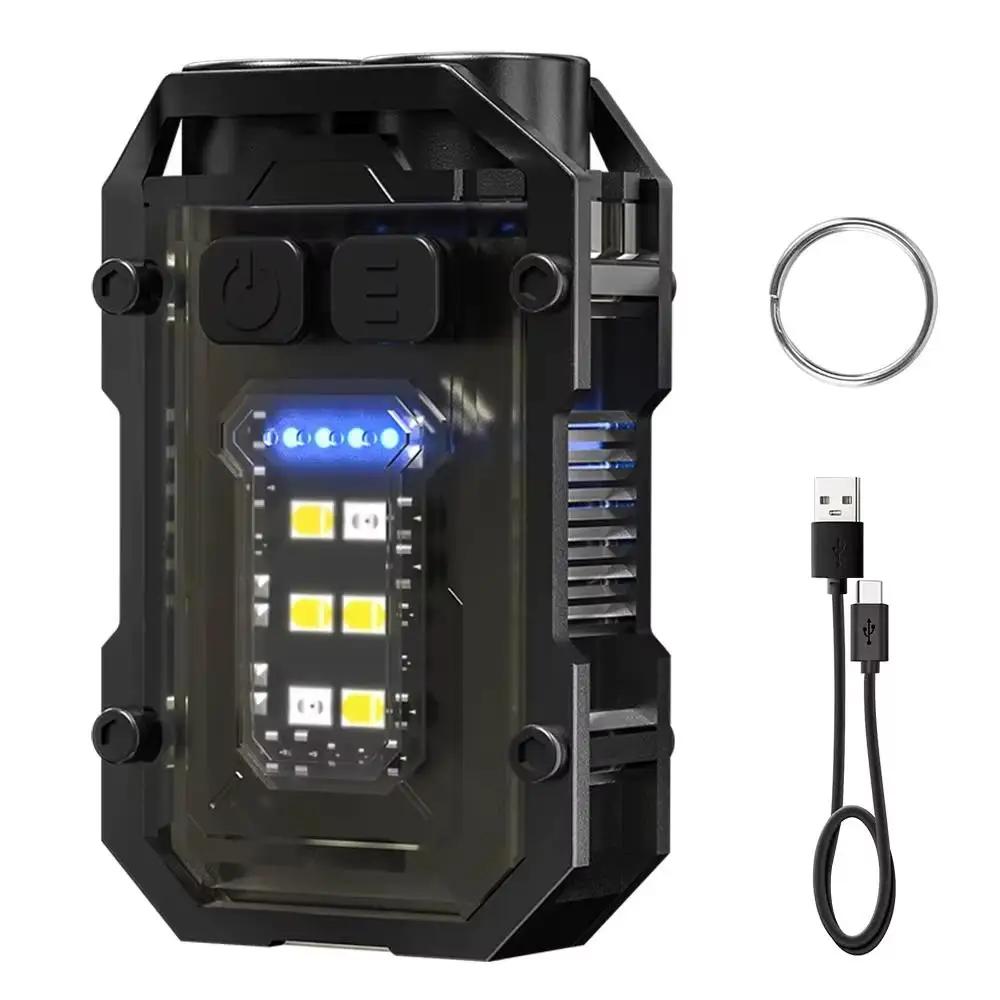 Mini Keychain Flashlight USB Charging Super Bright Torch IP65 Waterproof Emergency COB LED Work Light for Camping Fishing Hiking
