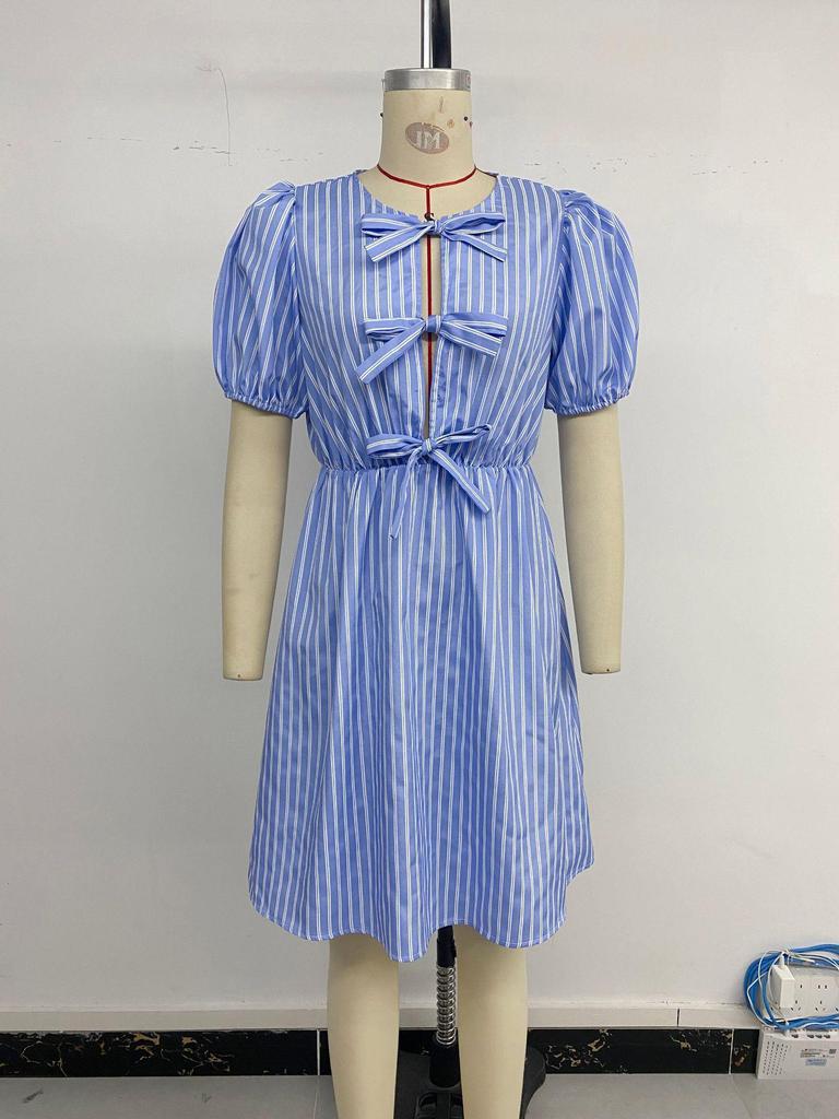 High-End Puff Sleeve Bow Tie Dress - 2026 Summer Collection