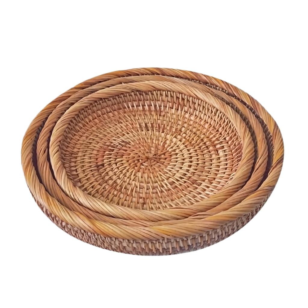 Rundes Serviertablett aus Rattan für Dinnerpartys und Dekoration, Obstkorb aus Rattan, Obstteller für den Couchtisch