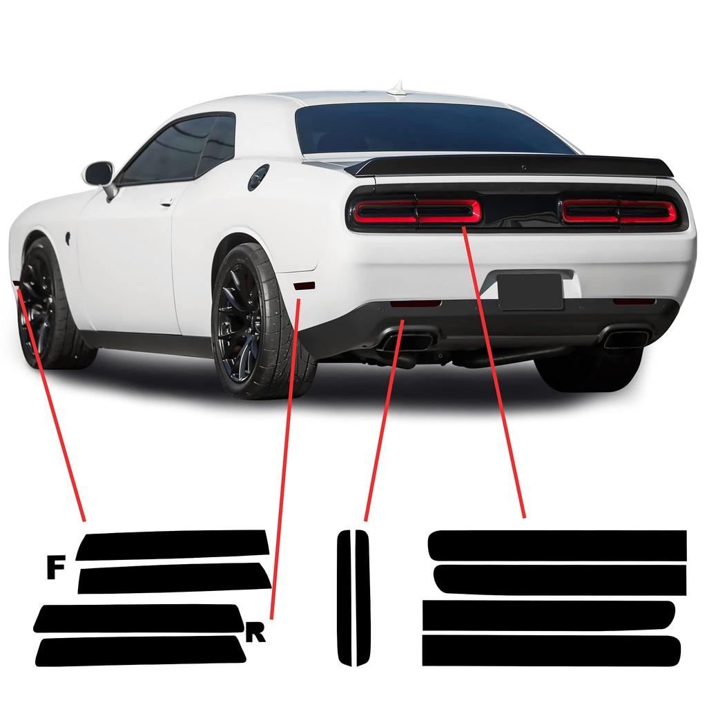 BOGAR TECH DESIGNS Tail Side and Rear Reflector Tint Kit for Dodge Challenger Dark Smoke Light, Marker, 2015-2024,