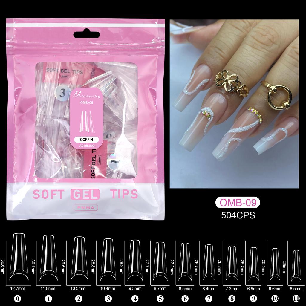 504 Stück Vollabdeckung Weiche Gel-Nageltips Stiletto Mandel Sarg Halbmatt Französisch Falsch Soak Off Aufdrücken Nagelverlängerungsspitzen Kapsel