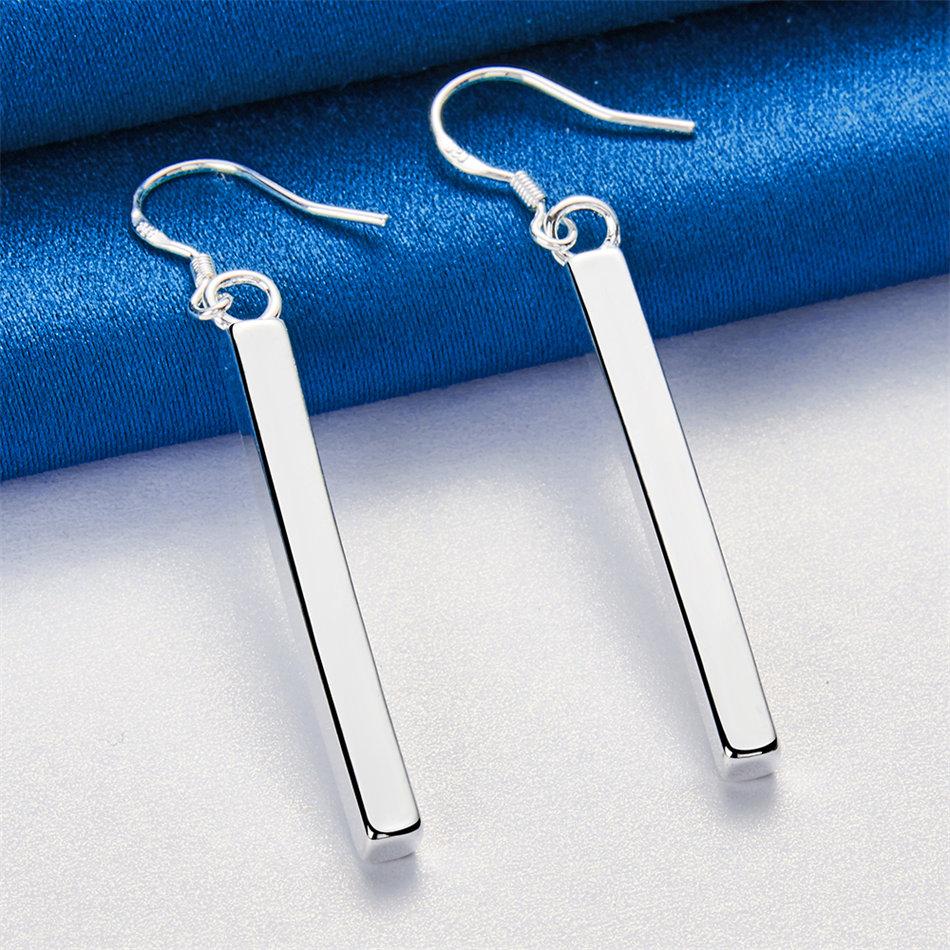 925 Sterling Silver Exquisite Glossy Rectangular Drop Earrings Women's Fashion Wedding Party Jewelry